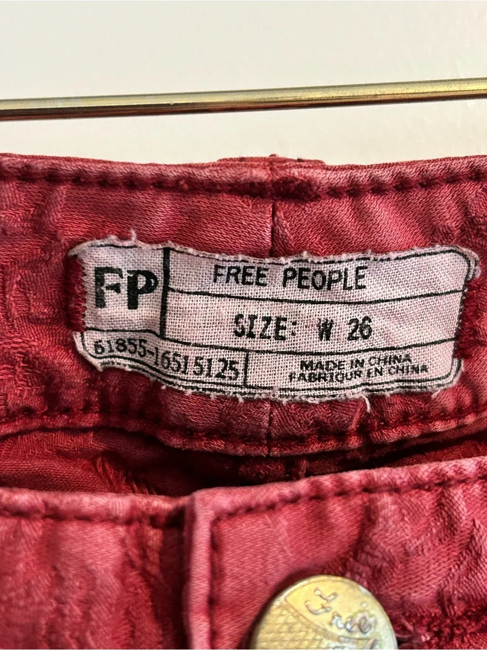 Free People Jacquard Cranberry Red Raised Print Skinny Jeans Size 26